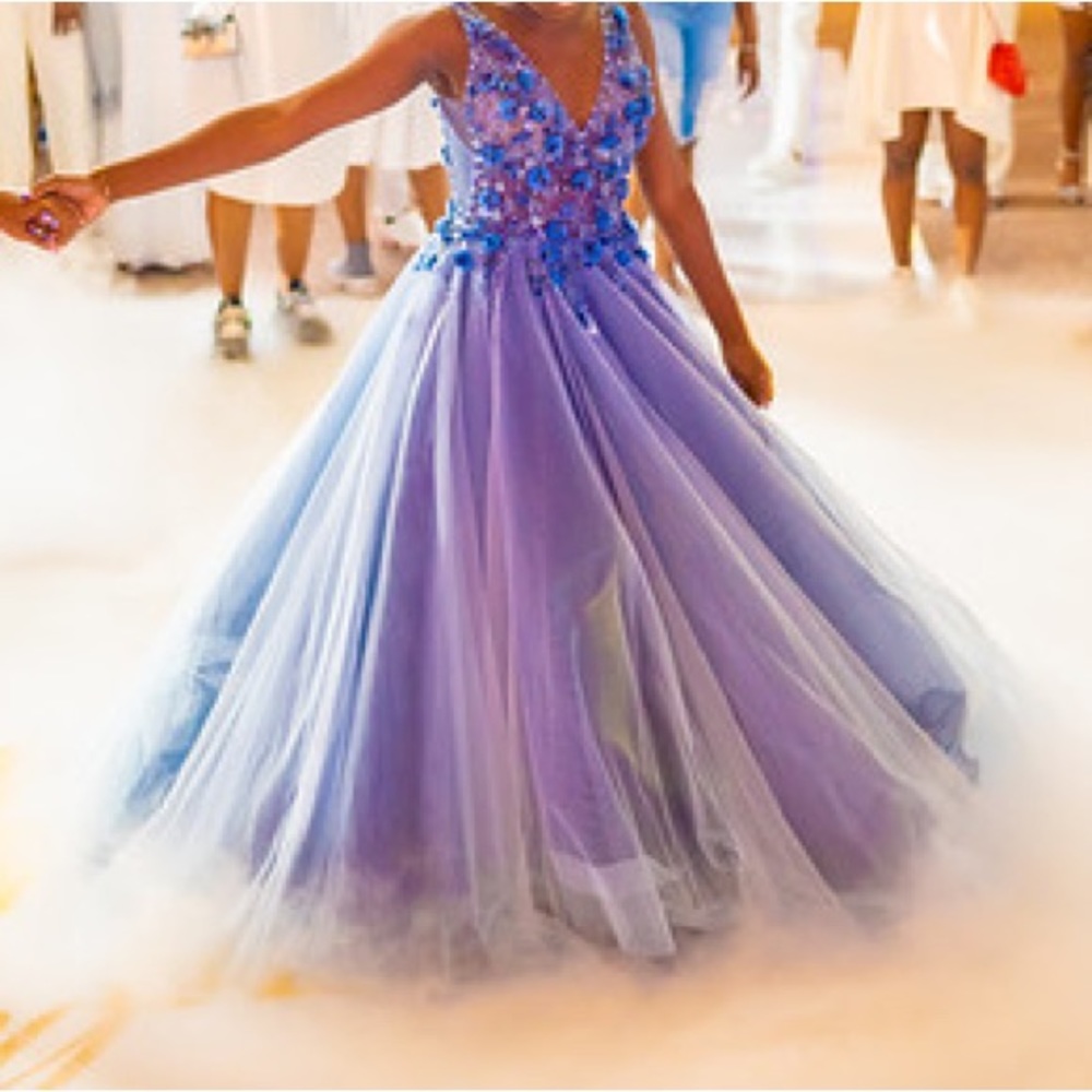 JOVANI BLUE FLORAL GOWN